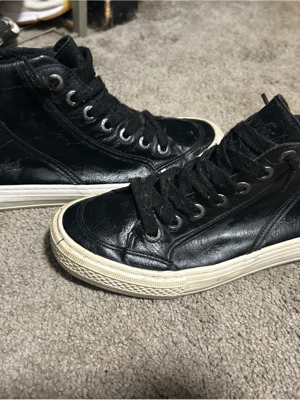 Black High-Top Leather Sneakers with Off-White Sole